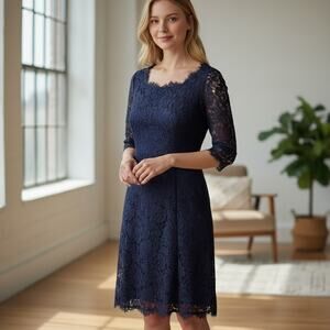 Eliza J Navy Floral Lace Sheath Dress 6